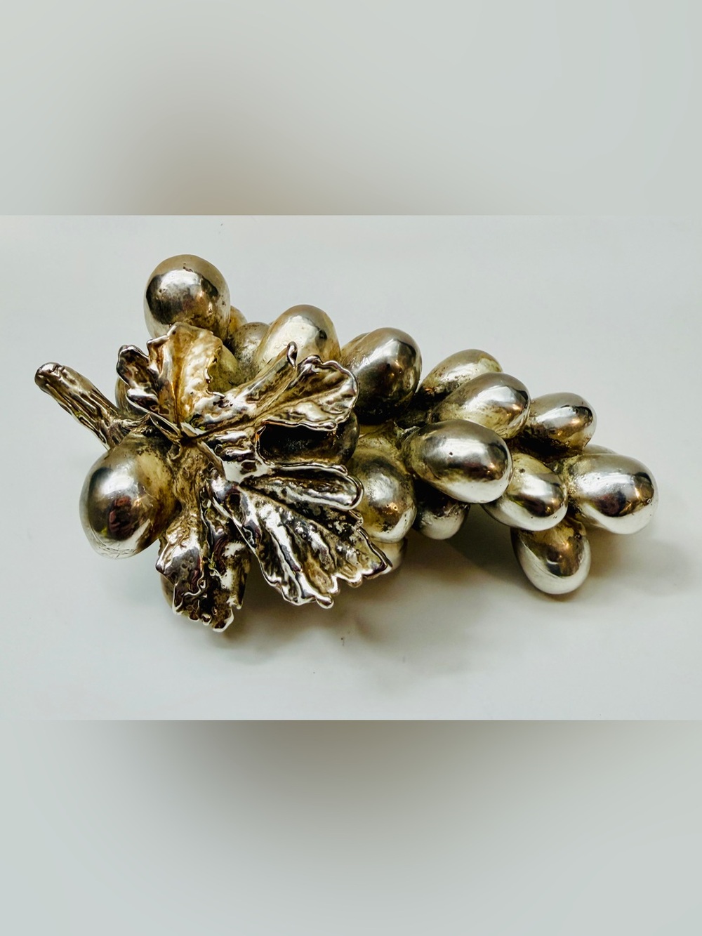 Silver Tone Metal Grape Cluster Figurine Decor